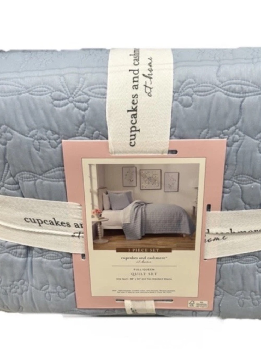 Cupcakes and Cashmere Floral Blue Full/Queen Quilt Set 88”x92”